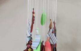 Mobile made of paper feathers.