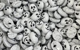 Candy decorated with skull wrappers.