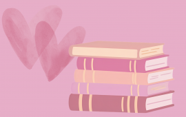 Hearts and a stack of books.