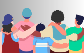 People joining arms.