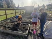 Kids working in the gardens