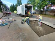 Almost completed manhole on Van Fleet