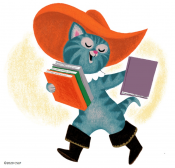 Cartoon Cat with Books