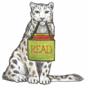 Snow Leopard holding a sign that says "read".