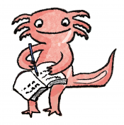 An axolotl writing in a journal.