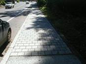 Pervious pavers and pervious concrete along Dubarko Road at Tickle Creek. Picture by L. French, 7/14/05.