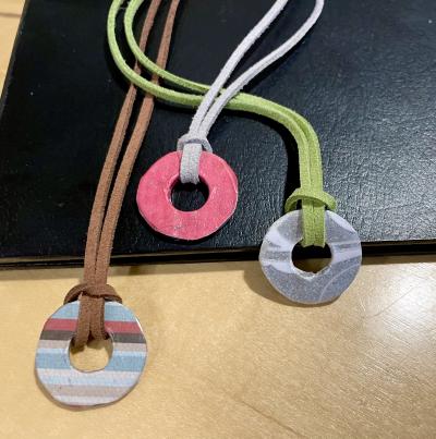 Necklace made using string and washers.