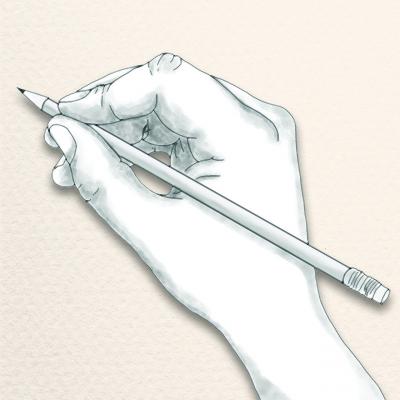 Drawing of a hand holding a pencil.
