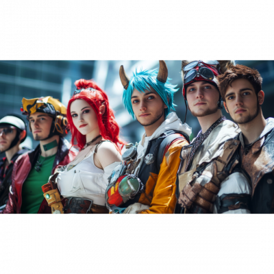 People dressed in cosplay.