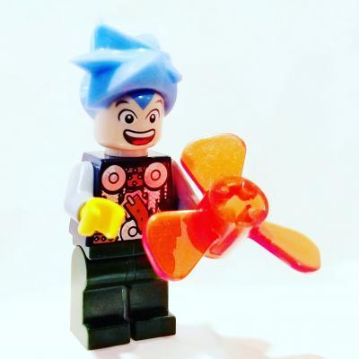 Lego character with blue hair