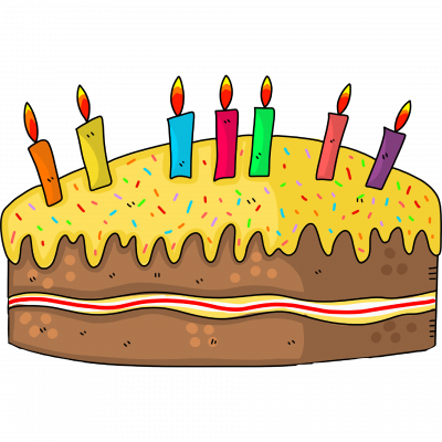 Drawing of birthday cake with colorful candles.