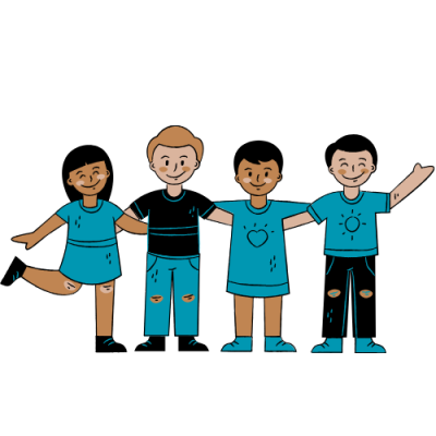 Drawing of kids holding hands.