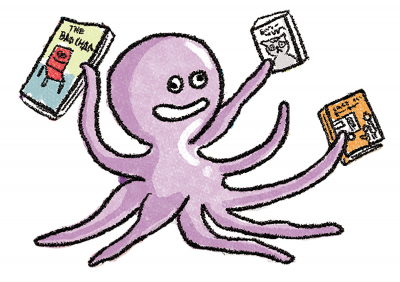 An illustration octopus holding books.