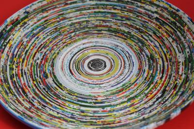 Upcycled Art - colorful basket.