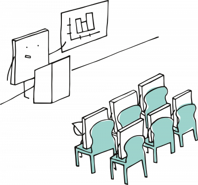 Cartoon depiction of a presentation.