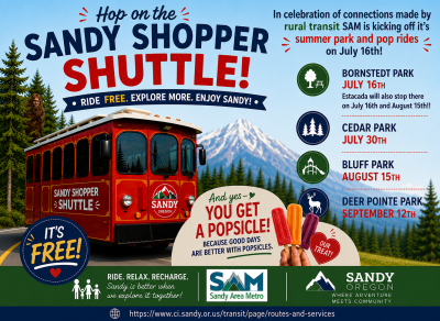Sandy Shopper Shuttle Park and Pop Rides