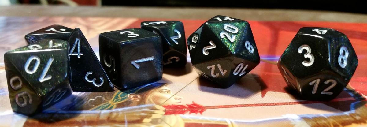 7 dice on a game board